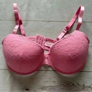 Juicy Couture Padded Pink Lace Adjustable Straps Women’s Cup Size 38DD Barbie
